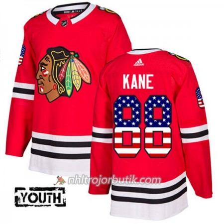 Barn Ishockey Chicago Blackhawks Tröja Patrick Kane 88 Adidas 2017-2018 Röd USA Flag Fashion Authentic
